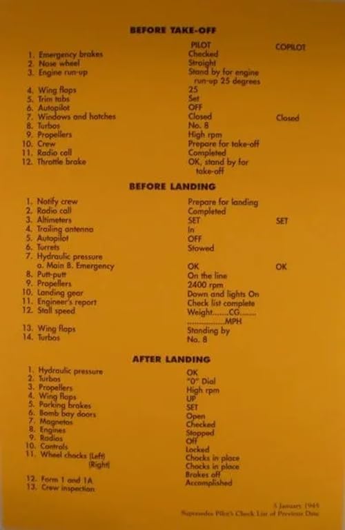 B-29 Superfortress Check List Z714170