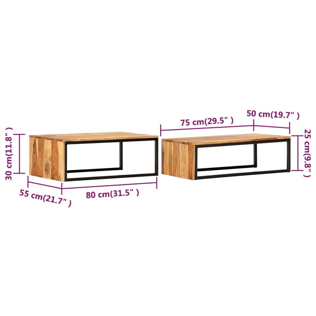 2 pcs Solid Sheesham Wood Nesting Tables P51604