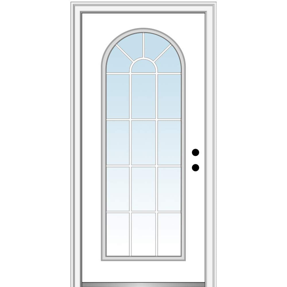 Steel Primed Left Hand In-Swing Prehung Front Door Full Lite Round Top Clear Glass 36" x 80" F906916