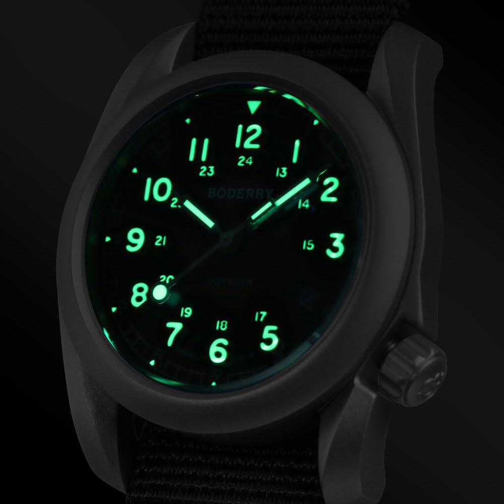 Titanium Automatic Field Watch 40mm Day Date 100M Waterproof Nylon Strap V252753