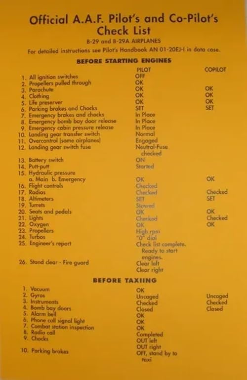 B-29 Superfortress Check List Z714170