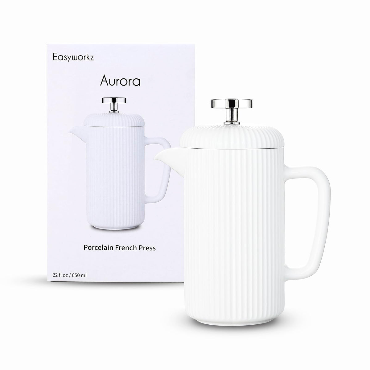 Porcelain French Press 22 fl oz Coffee Tea Maker with Stainless Steel Plunger Ivory D286145