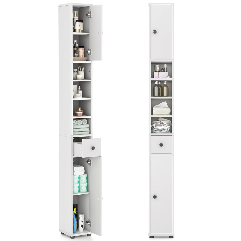 White Tall Slim Bathroom Storage Cabinet with 2 Doors 1 Drawer U77413