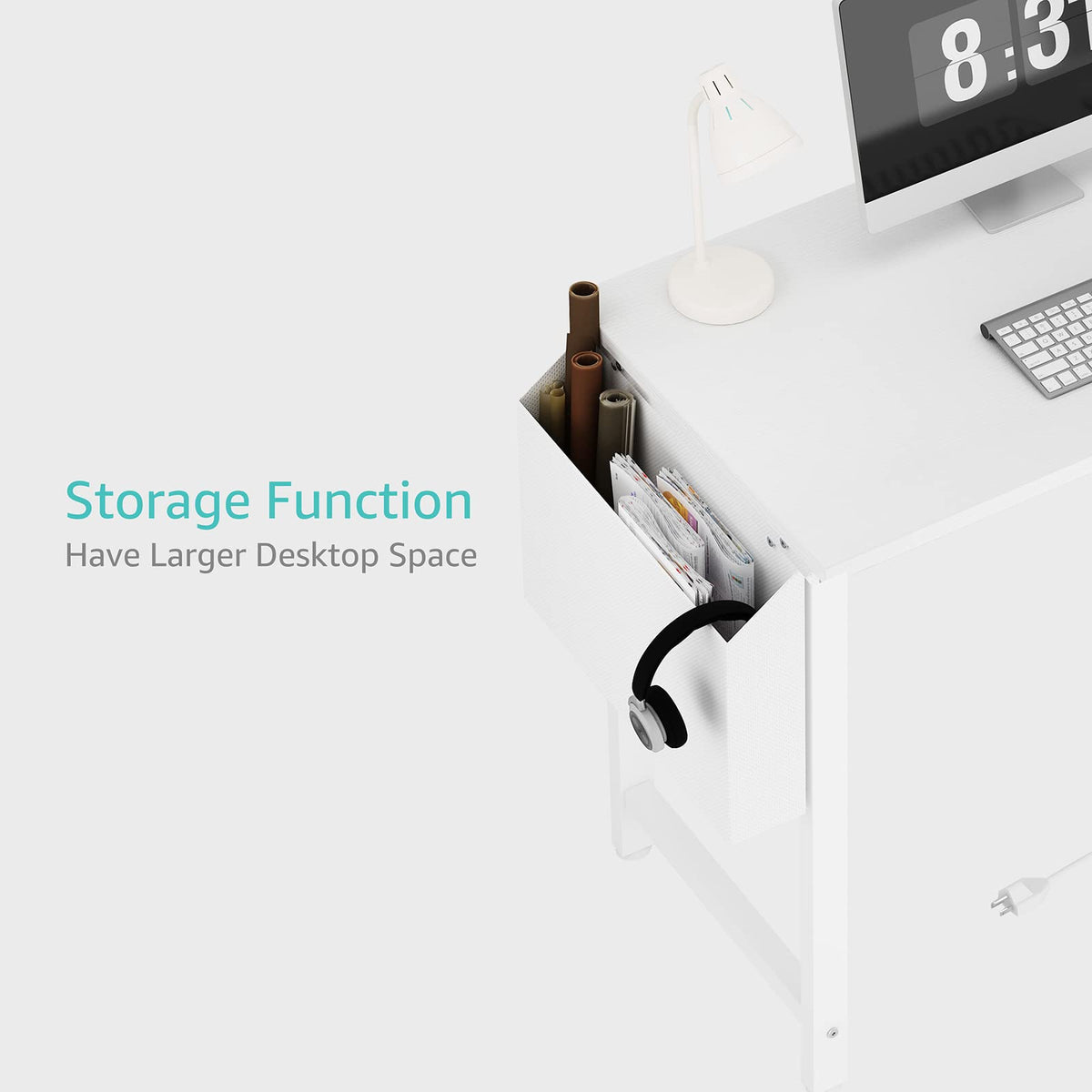 White 40 inch Computer Desk with Power Outlet and Storage Pocket L89455