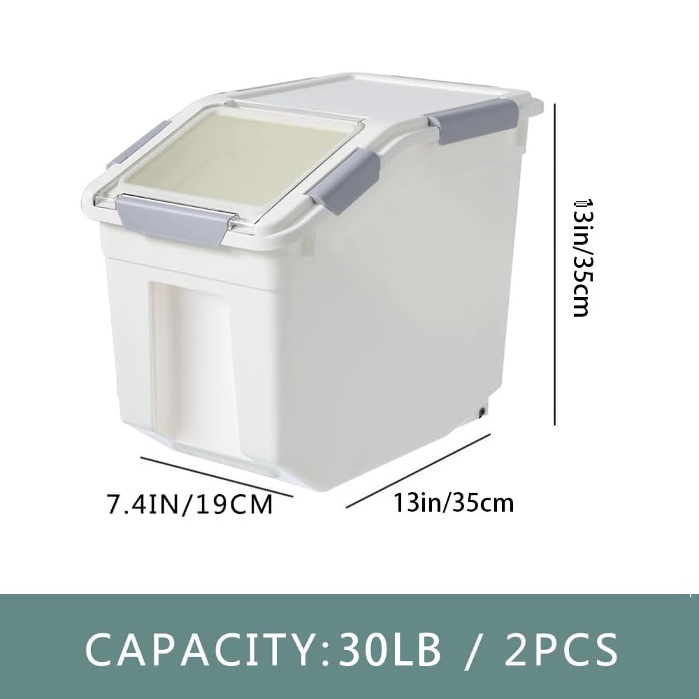 30lb Food Storage Container with Scoop and Wheels, 2 Pack X139