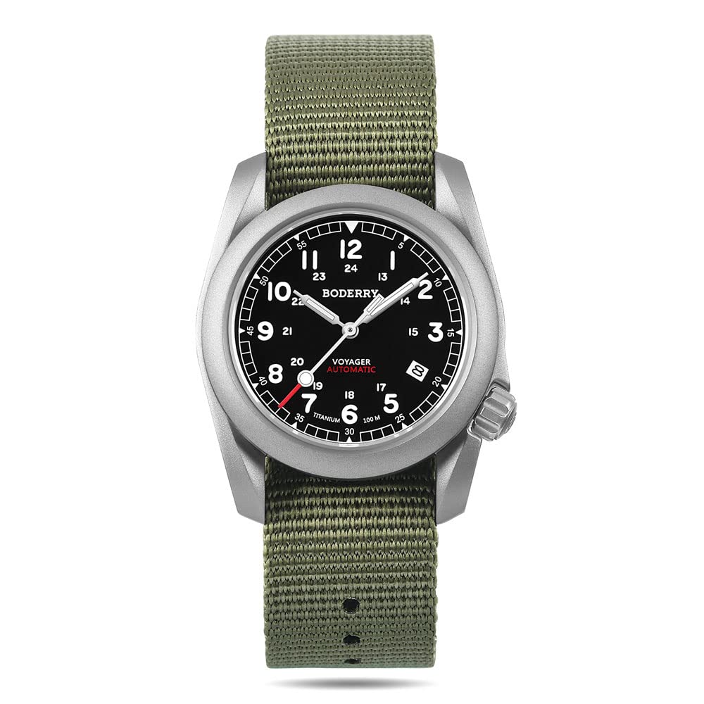 Titanium Automatic Field Watch 40mm Day Date 100M Waterproof Nylon Strap V252753