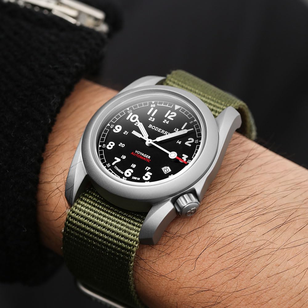 Titanium Automatic Field Watch 40mm Day Date 100M Waterproof Nylon Strap V252753
