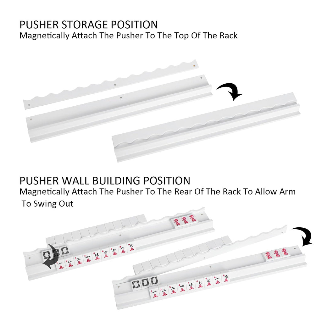 White Wooden Mahjong Racks with Pushers Set of 4 V61510