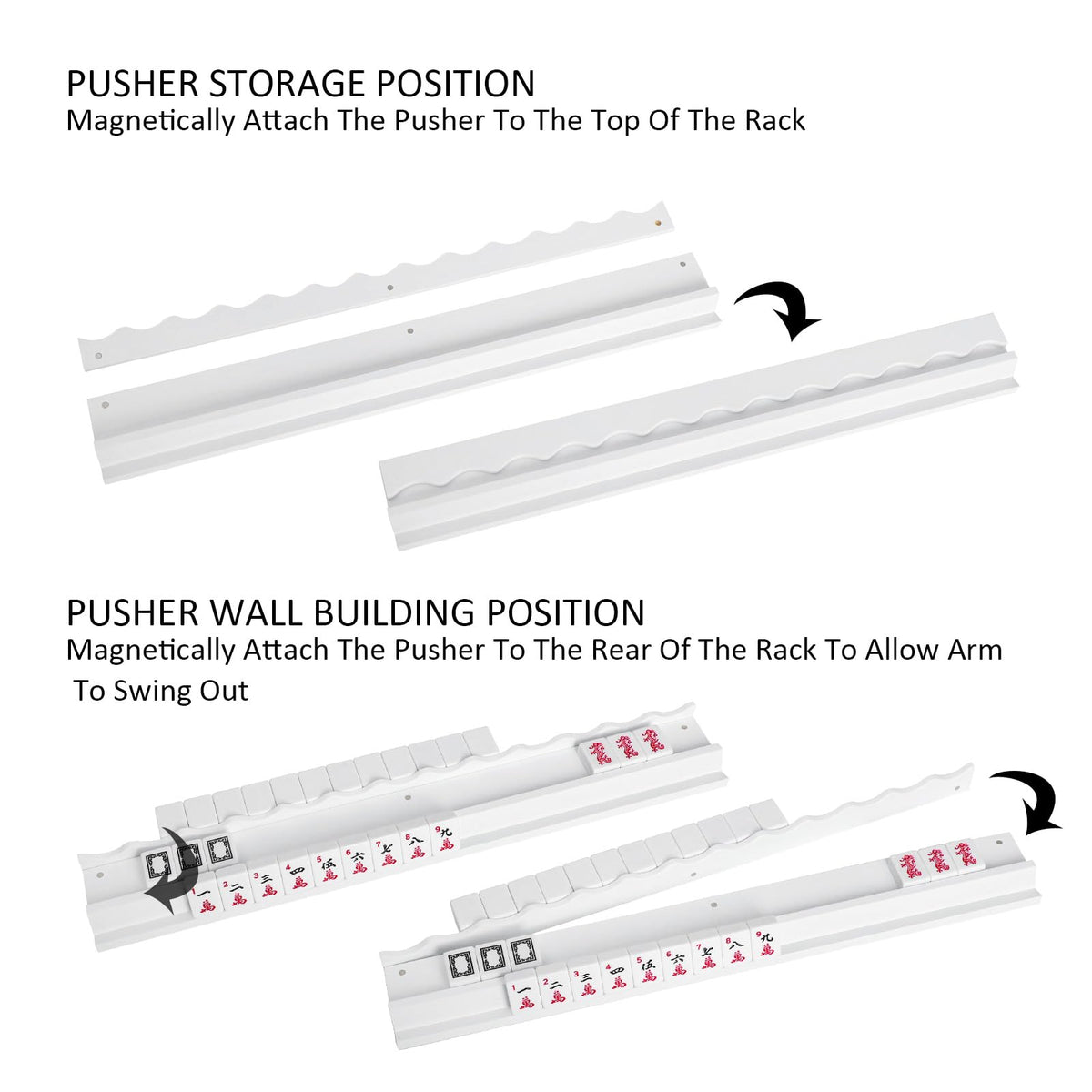 White Wooden Mahjong Racks with Pushers Set of 4 V61510