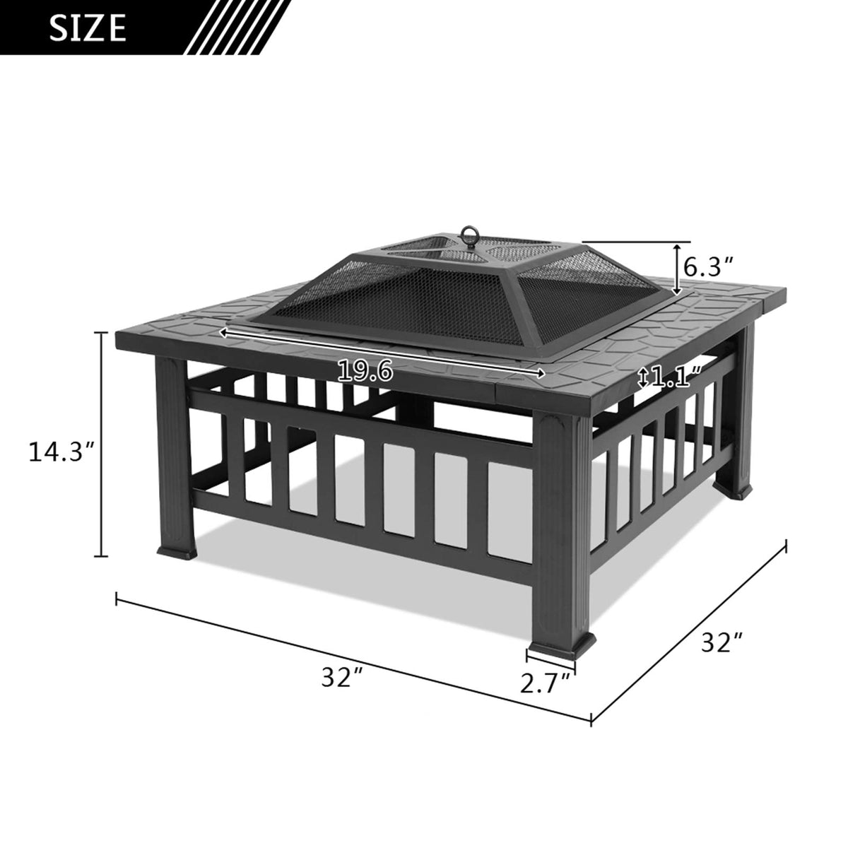 32 Inch Square Fire Pit O565
