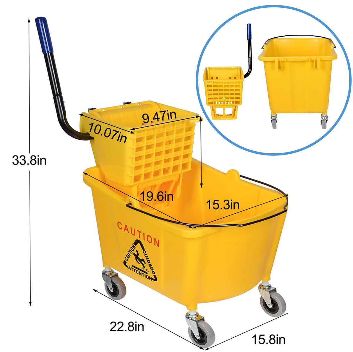 Commercial Mop Bucket on Wheels, 35-Quart V3624