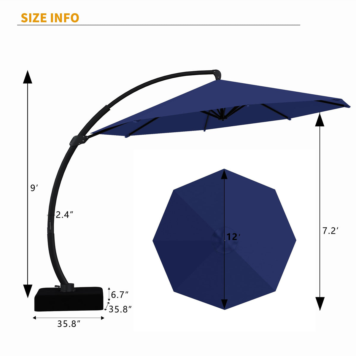 11ft Navy Blue Aluminum Cantilever Patio Umbrella with Base N60407