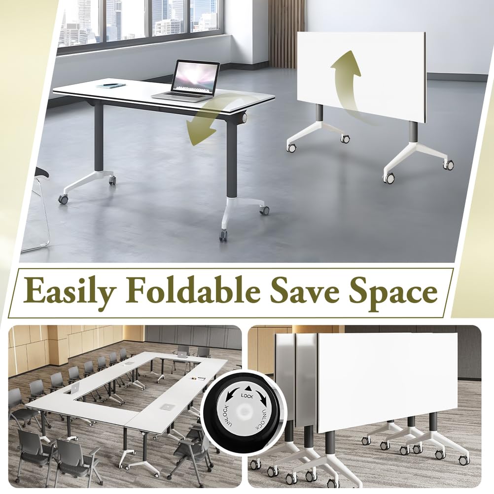 Foldable Mobile Seminar Table with Locking Casters, 8 Pack V33607