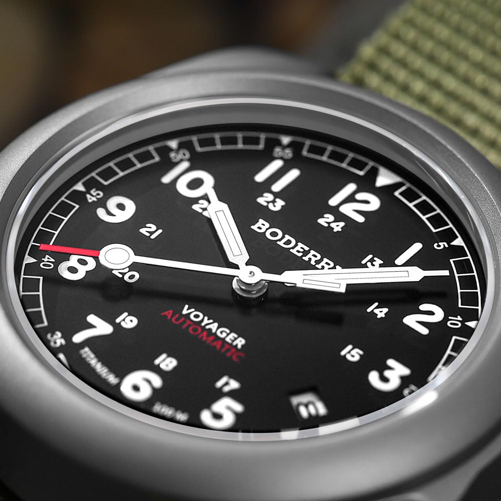 Titanium Automatic Field Watch 40mm Day Date 100M Waterproof Nylon Strap V252753