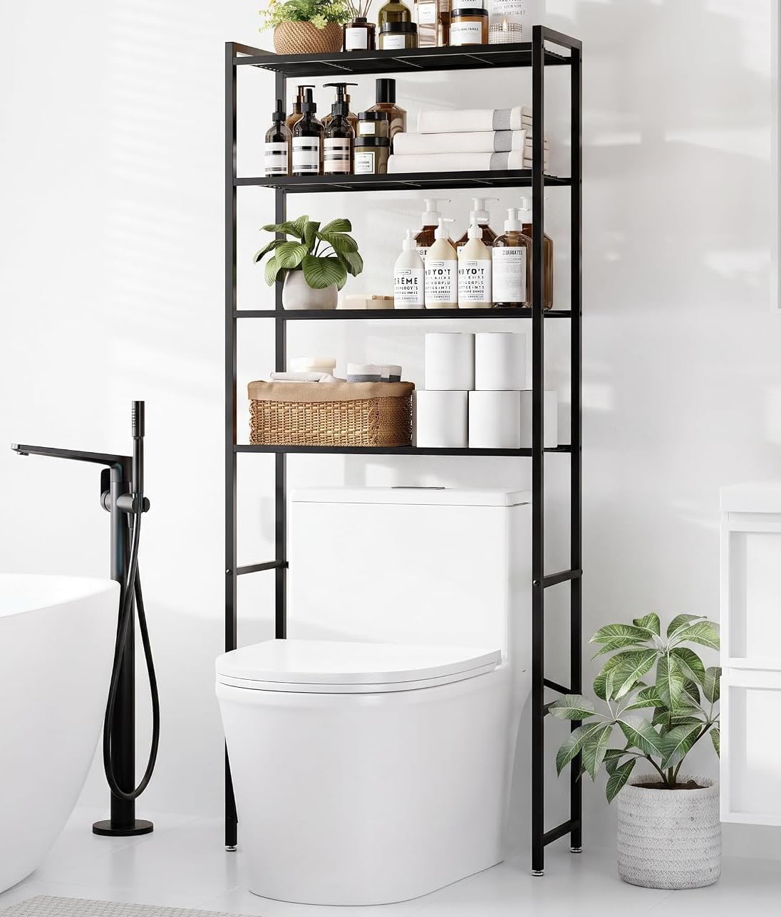 4-Tier Over The Toilet Storage Rack, Black E596