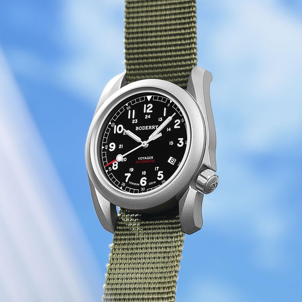 Titanium Automatic Field Watch 40mm Day Date 100M Waterproof Nylon Strap V252753