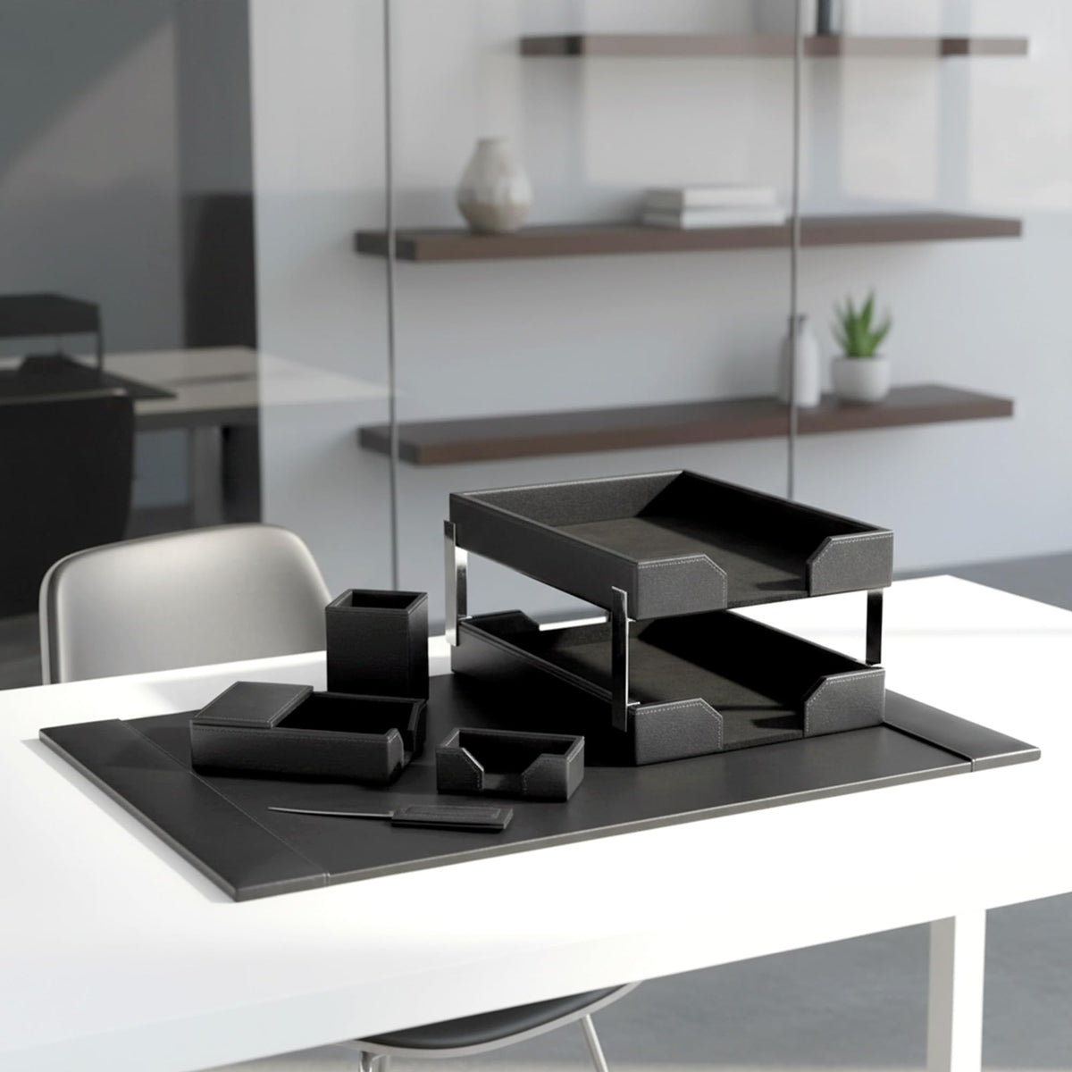 Black 8 Piece Bonded Leather Desk Set D83823