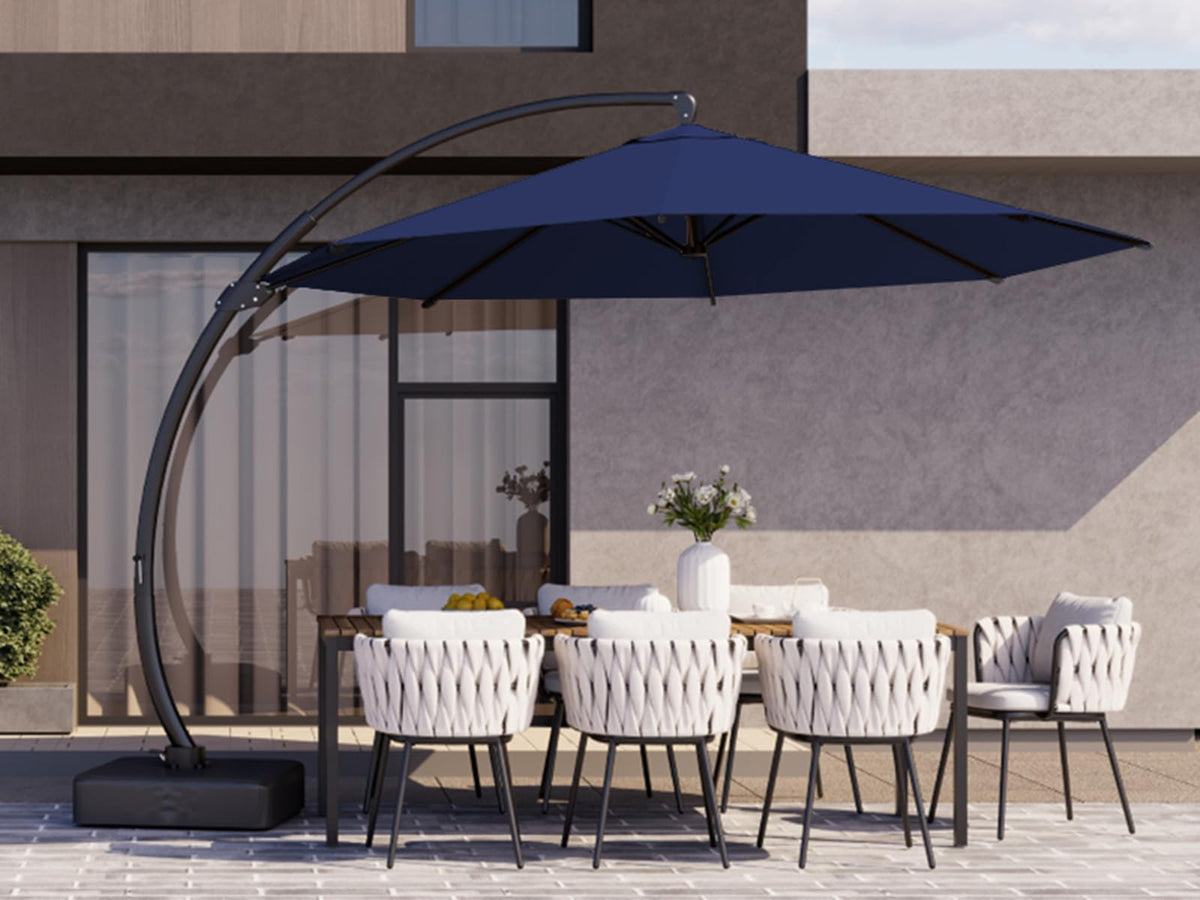 11ft Navy Blue Aluminum Cantilever Patio Umbrella with Base N60407