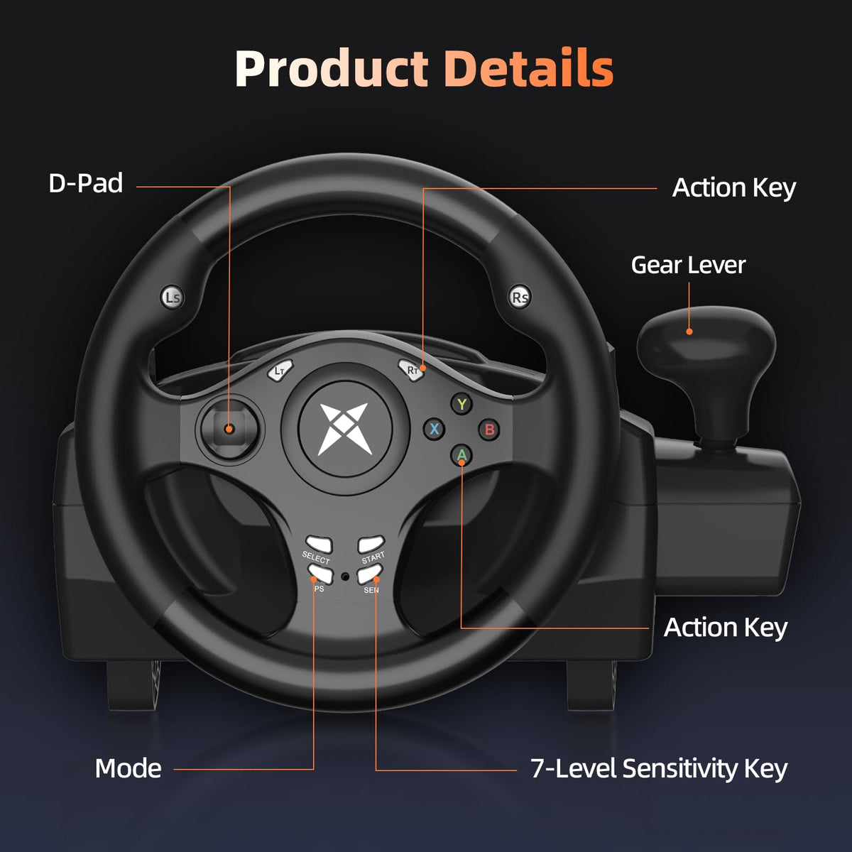 Gaming Steering Wheel with Pedals V99389