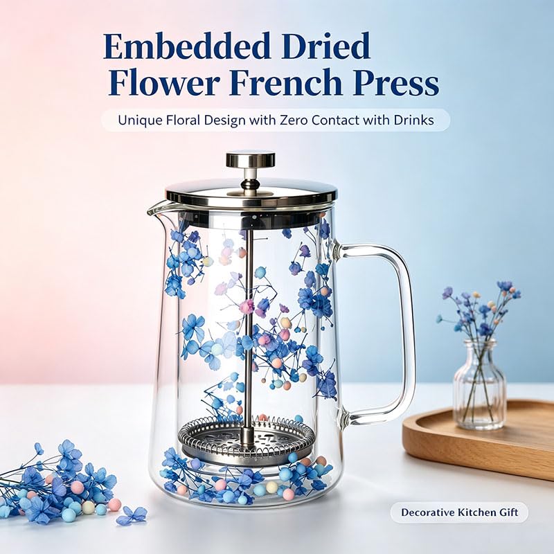 Glass French Press Coffee Maker 34oz Borosilicate Stainless Steel Filter U9340