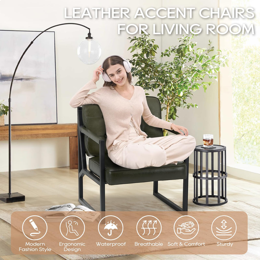 Green Leather Accent Chair Set of 2 F296844