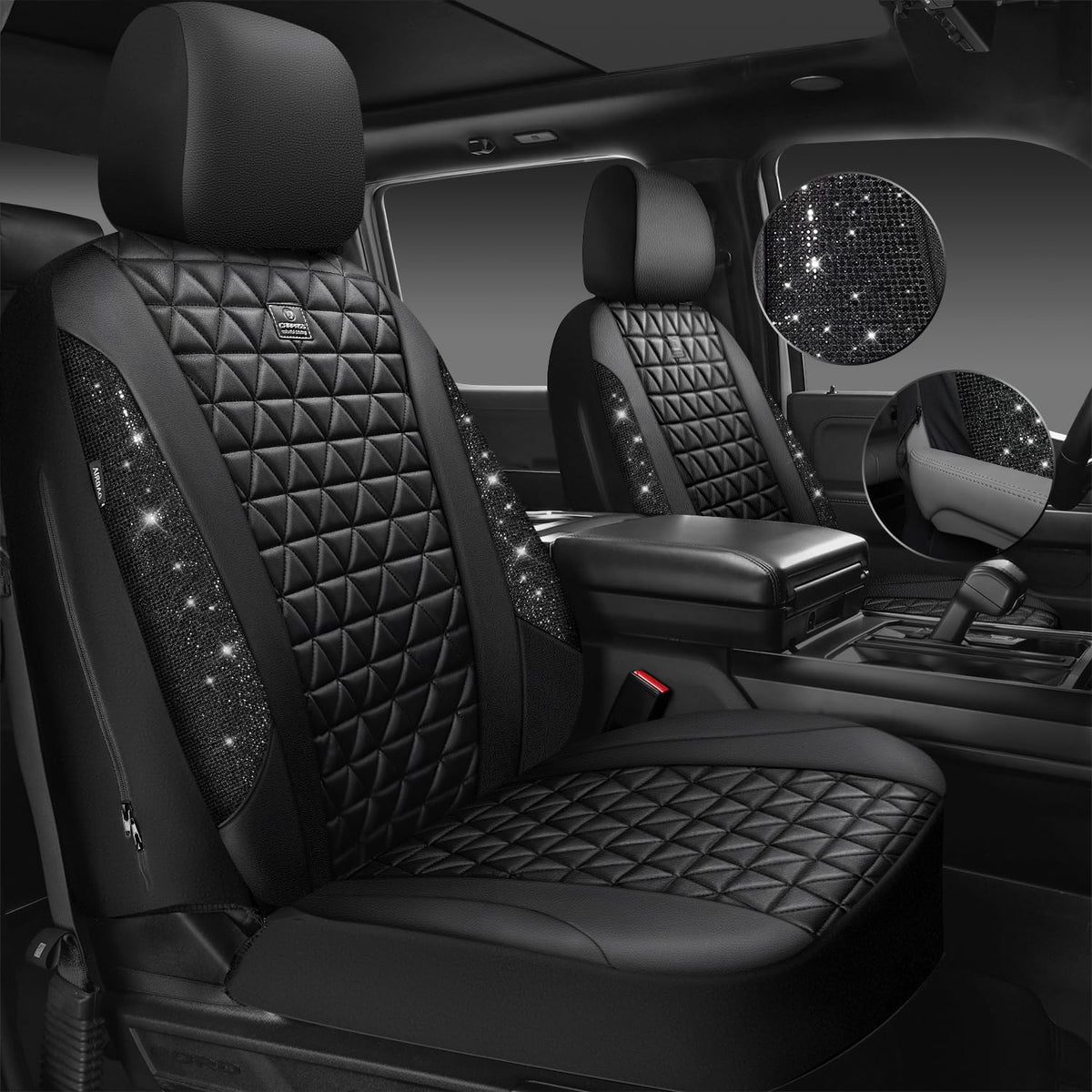 Black Leather Car Seat Covers Full Set D65196