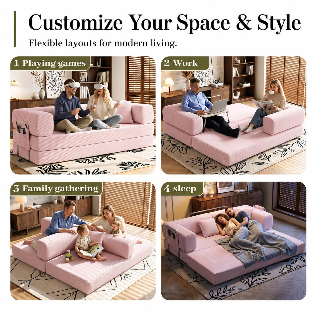 Folding Convertible Corduroy Sofa Bed King Size V541