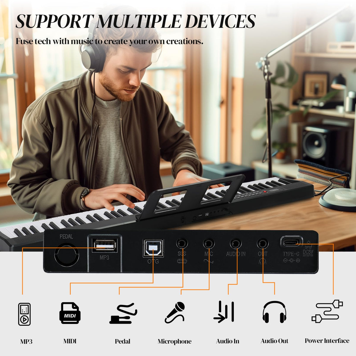 88 Key Foldable Electronic Keyboard Piano with Stand B748651