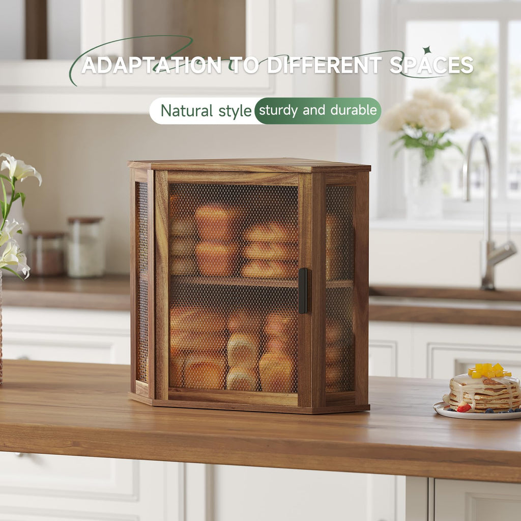 2-Tier Acacia Wood Bread Box with Window J88422