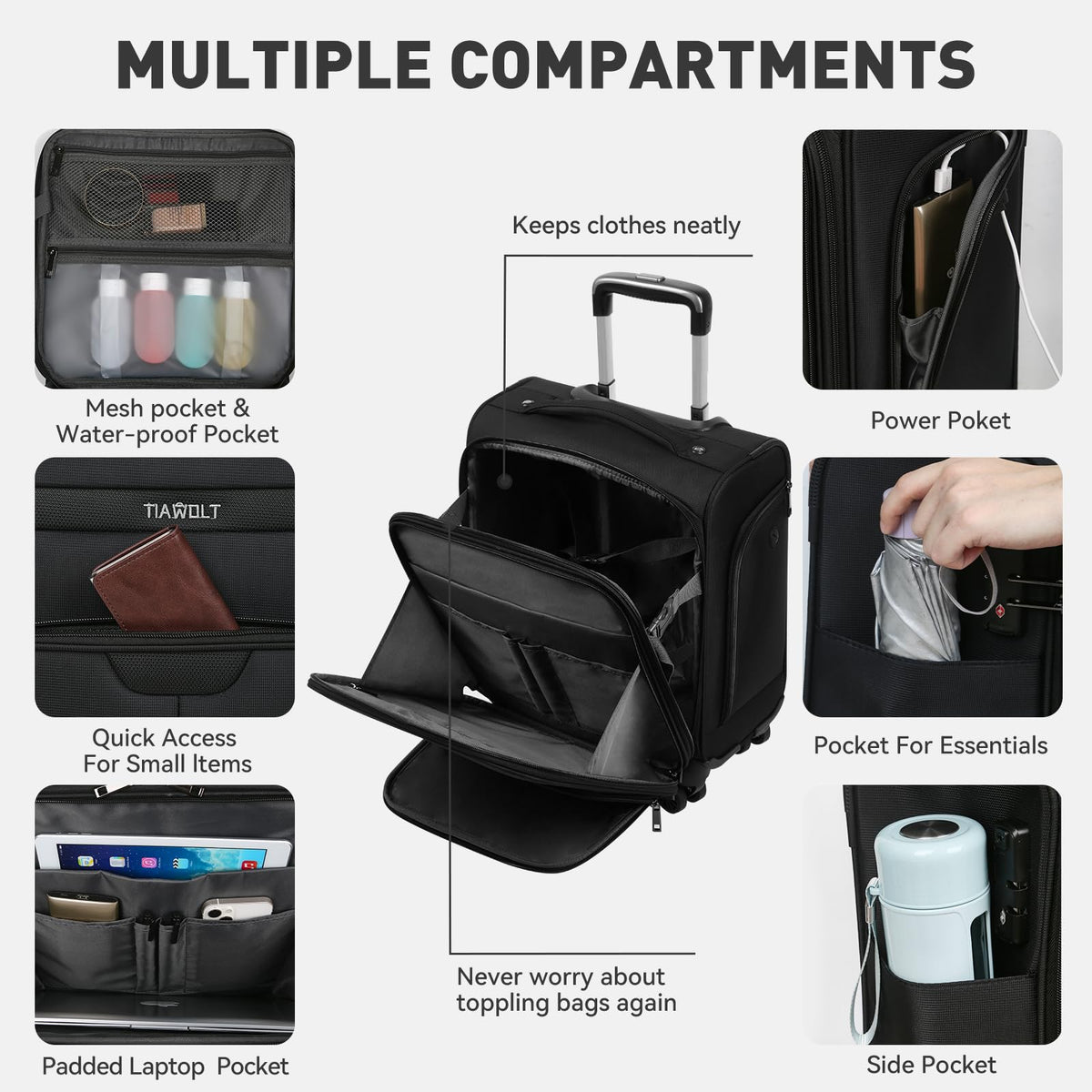 16 Inch Underseat Carry on Luggage with Wheels Black U34455