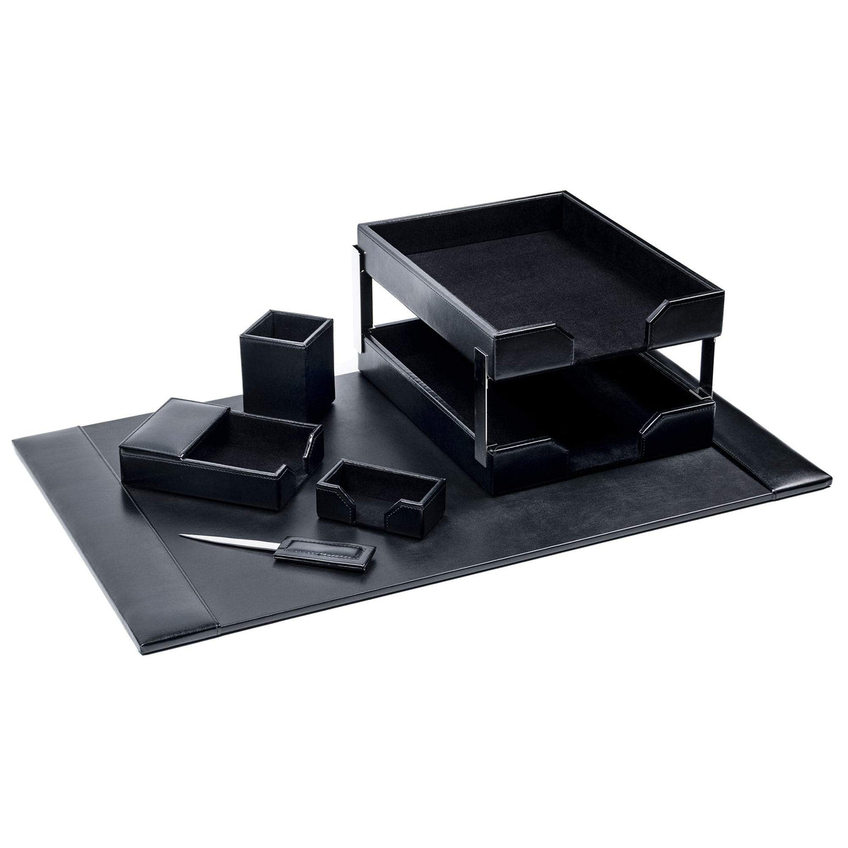 Black 8 Piece Bonded Leather Desk Set D83823