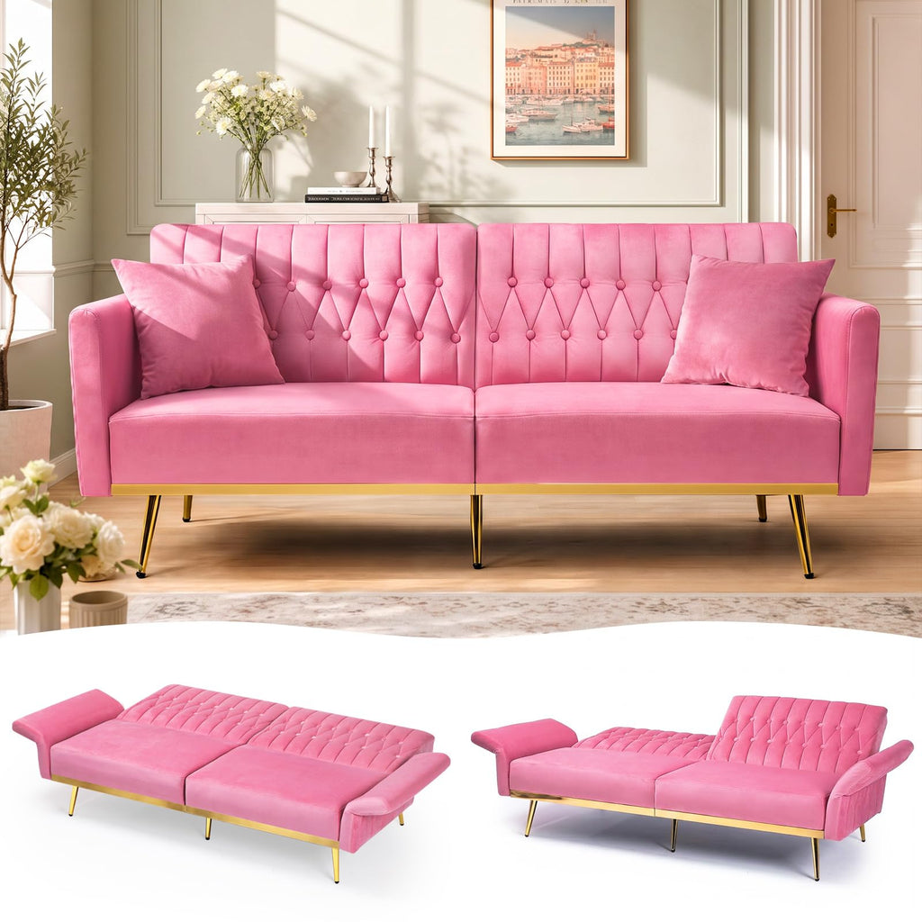 Pink Velvet Futon Sofa Bed I582581