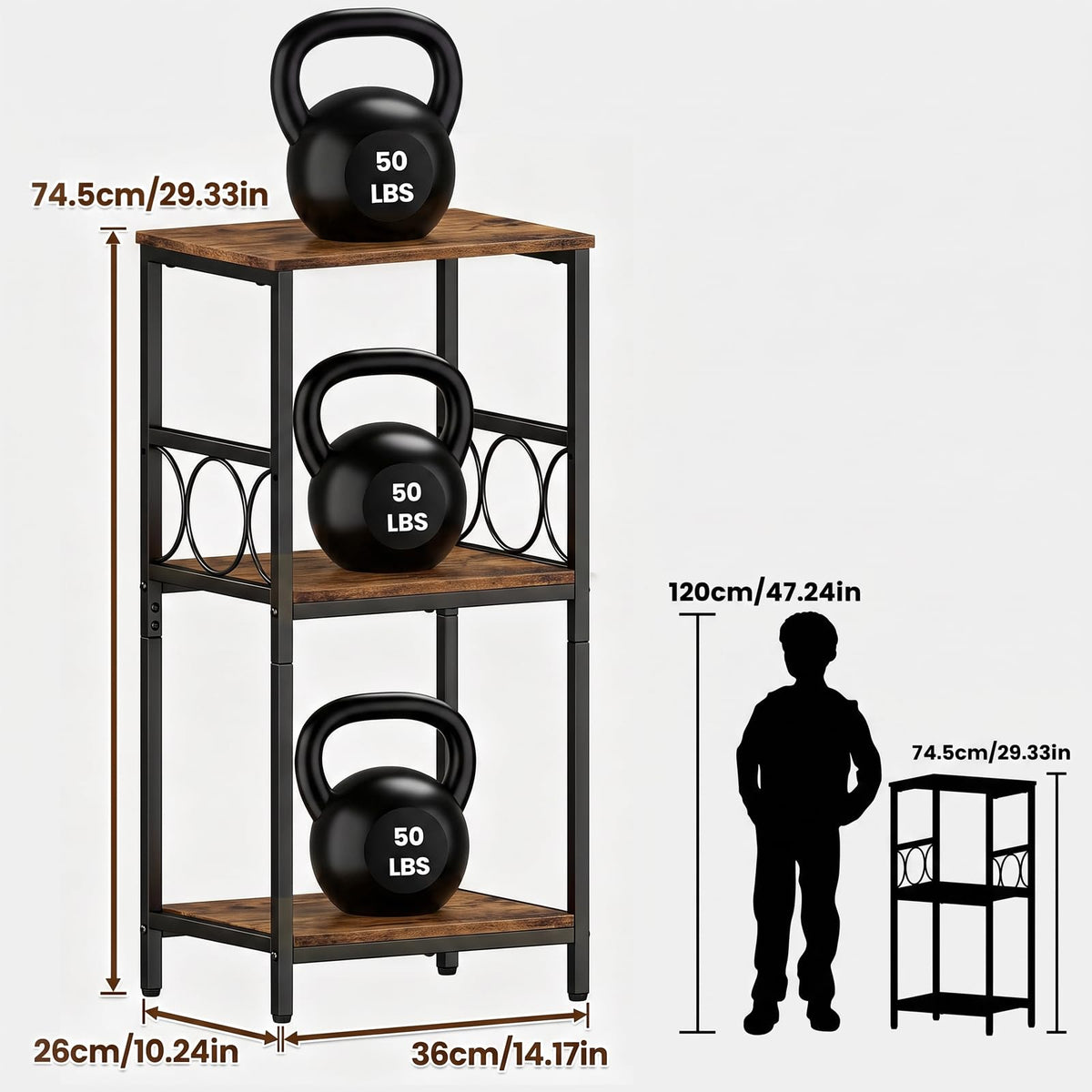 3-Tier Side Table with Adjustable Shelf C9408