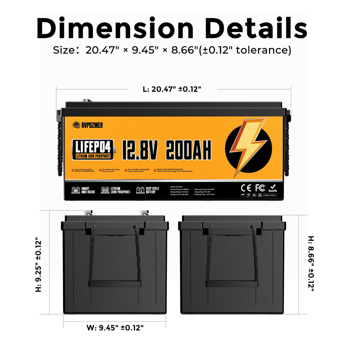 12V 200Ah LiFePO4 Lithium Battery E8019