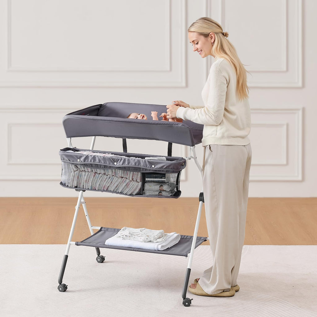 Foldable Baby Changing Table with Side Basket Q7124