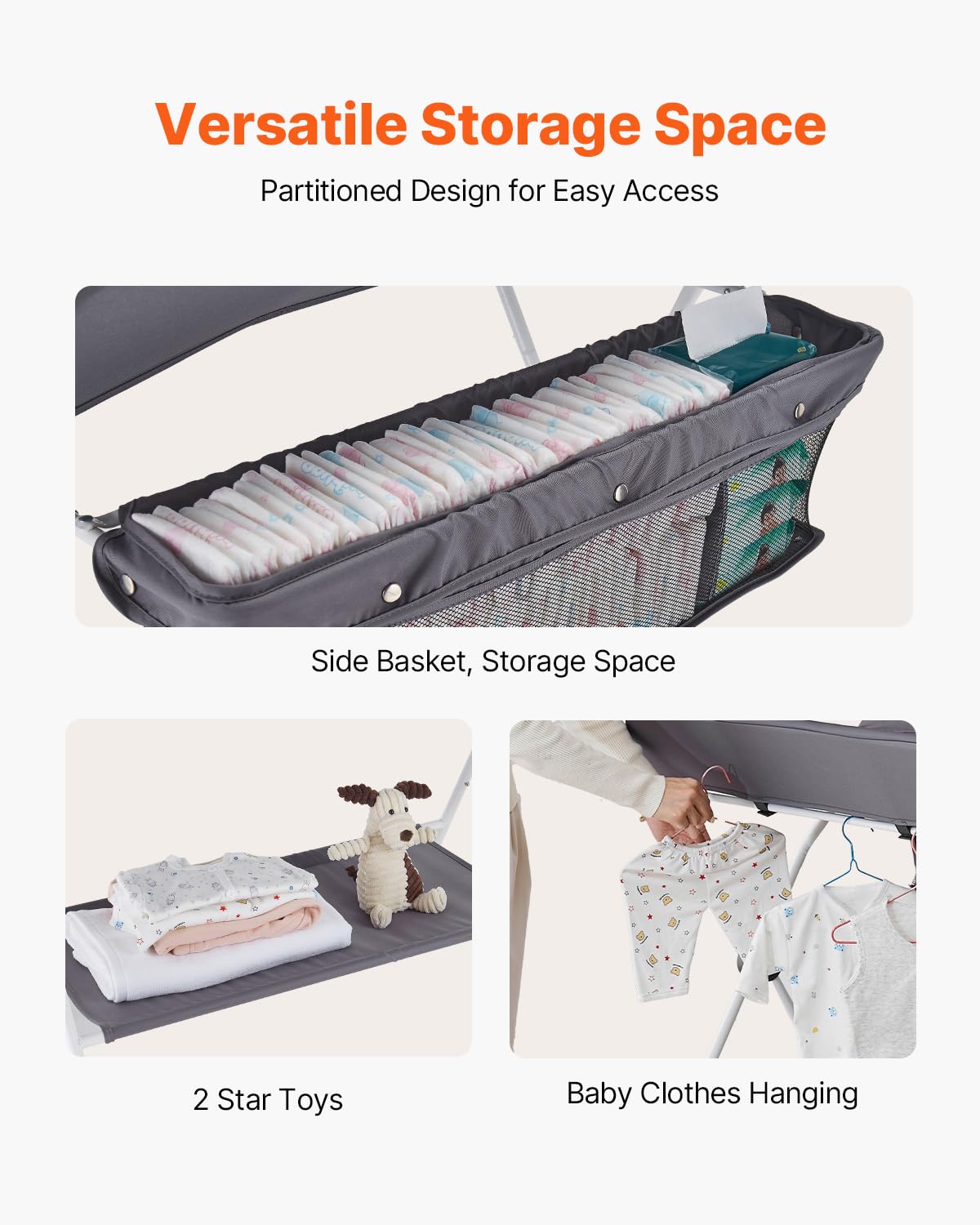 Foldable Baby Changing Table with Side Basket Q7124