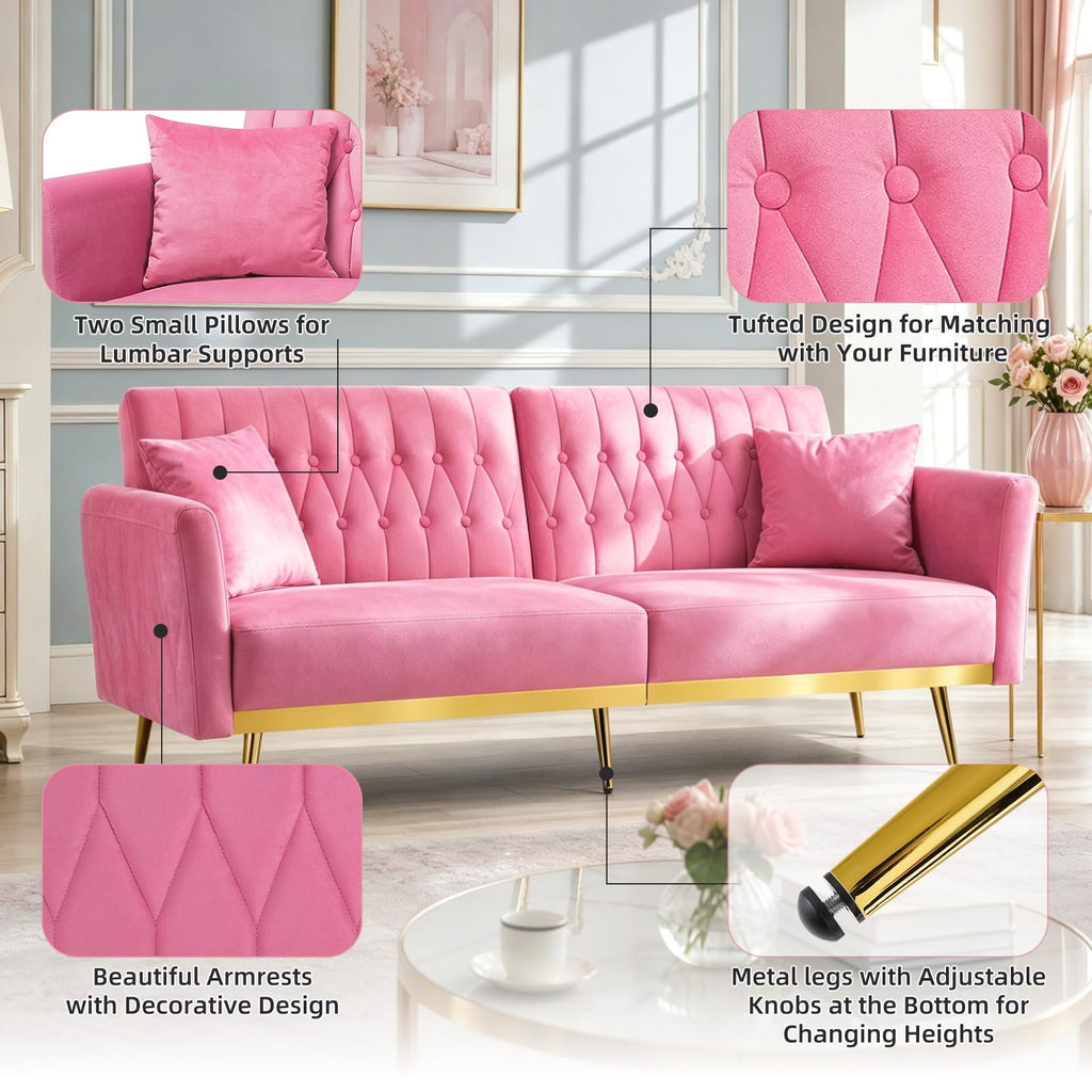 Pink Velvet Futon Sofa Bed I582581
