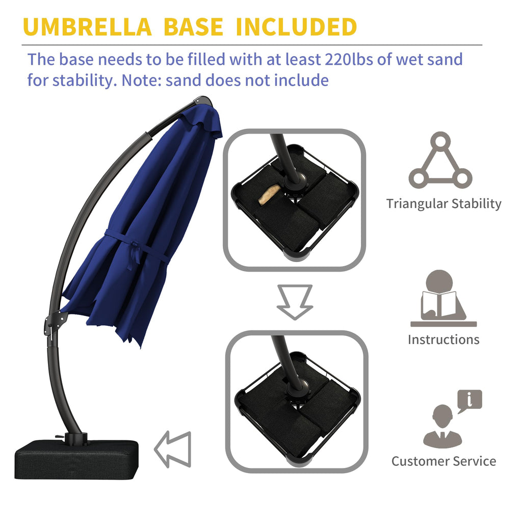 11ft Navy Blue Aluminum Cantilever Patio Umbrella with Base N60407