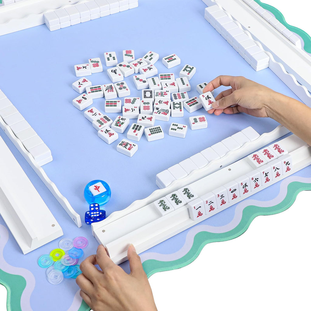 White Wooden Mahjong Racks with Pushers Set of 4 V61510