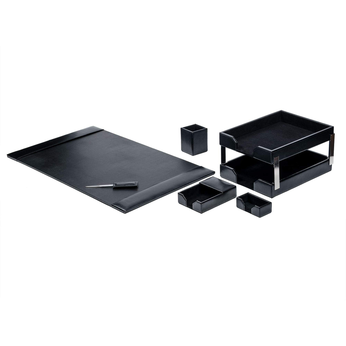 Black 8 Piece Bonded Leather Desk Set D83823
