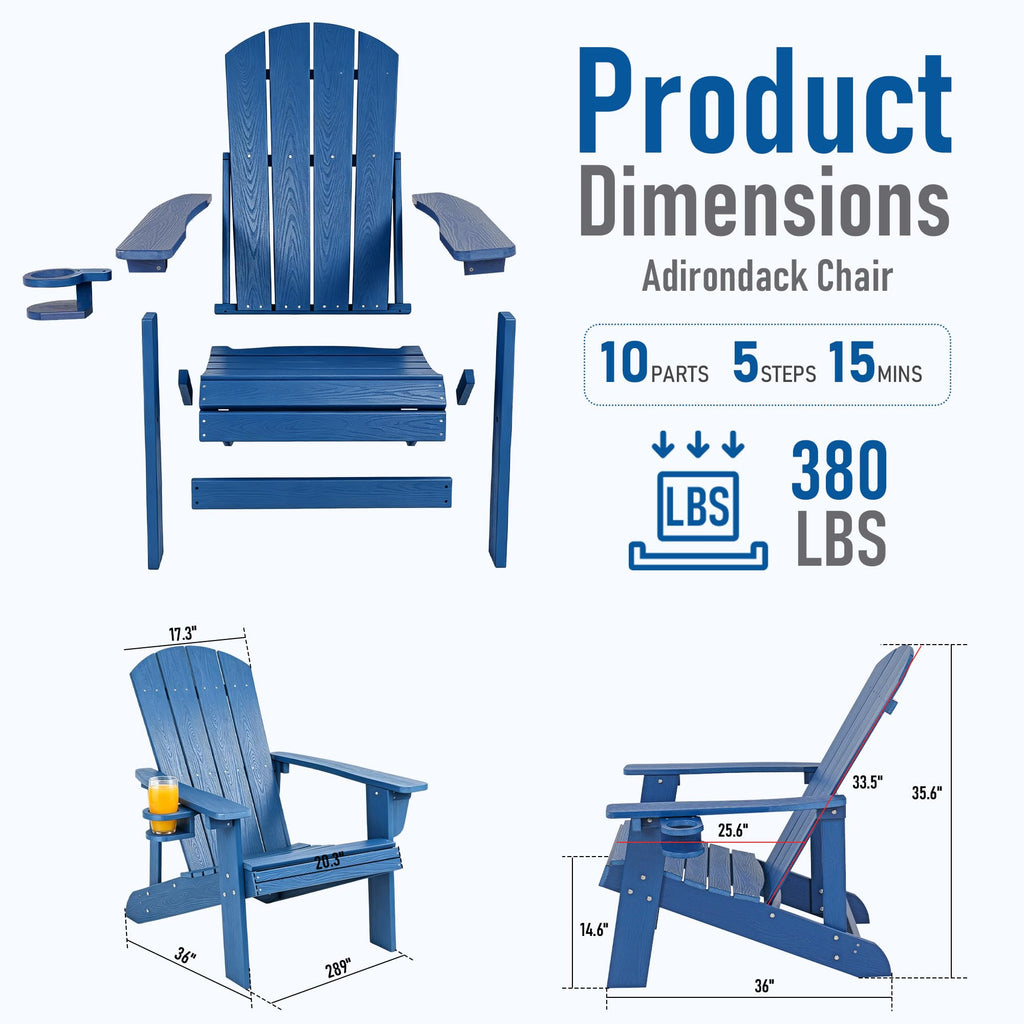 Blue HDPE Adirondack Chair with Cup Holders H16492