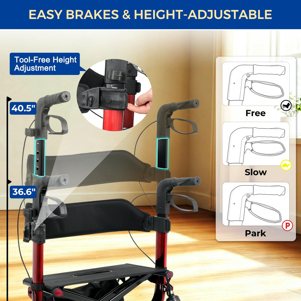 Outdoor Rollator Walkers with 12" Front Wheels P9488