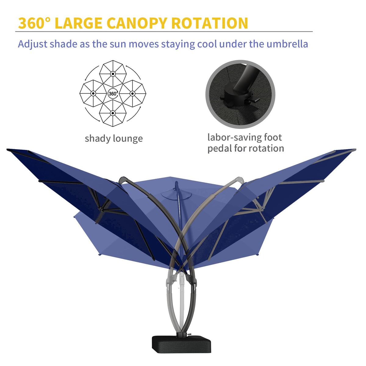 11ft Navy Blue Aluminum Cantilever Patio Umbrella with Base N60407