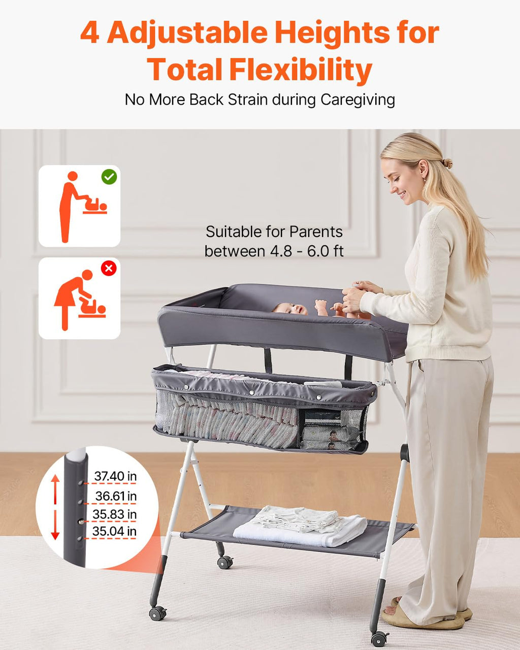Foldable Baby Changing Table with Side Basket Q7124