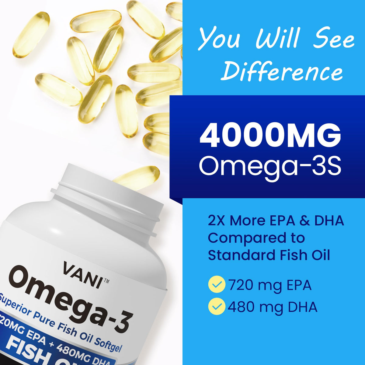 Omega 3 Fish Oil 4000mg 180 Softgels EPA & DHA F670030