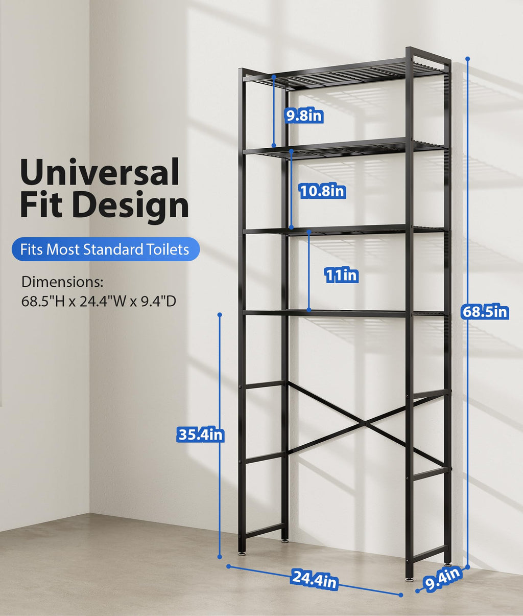 4-Tier Over The Toilet Storage Rack, Black E596