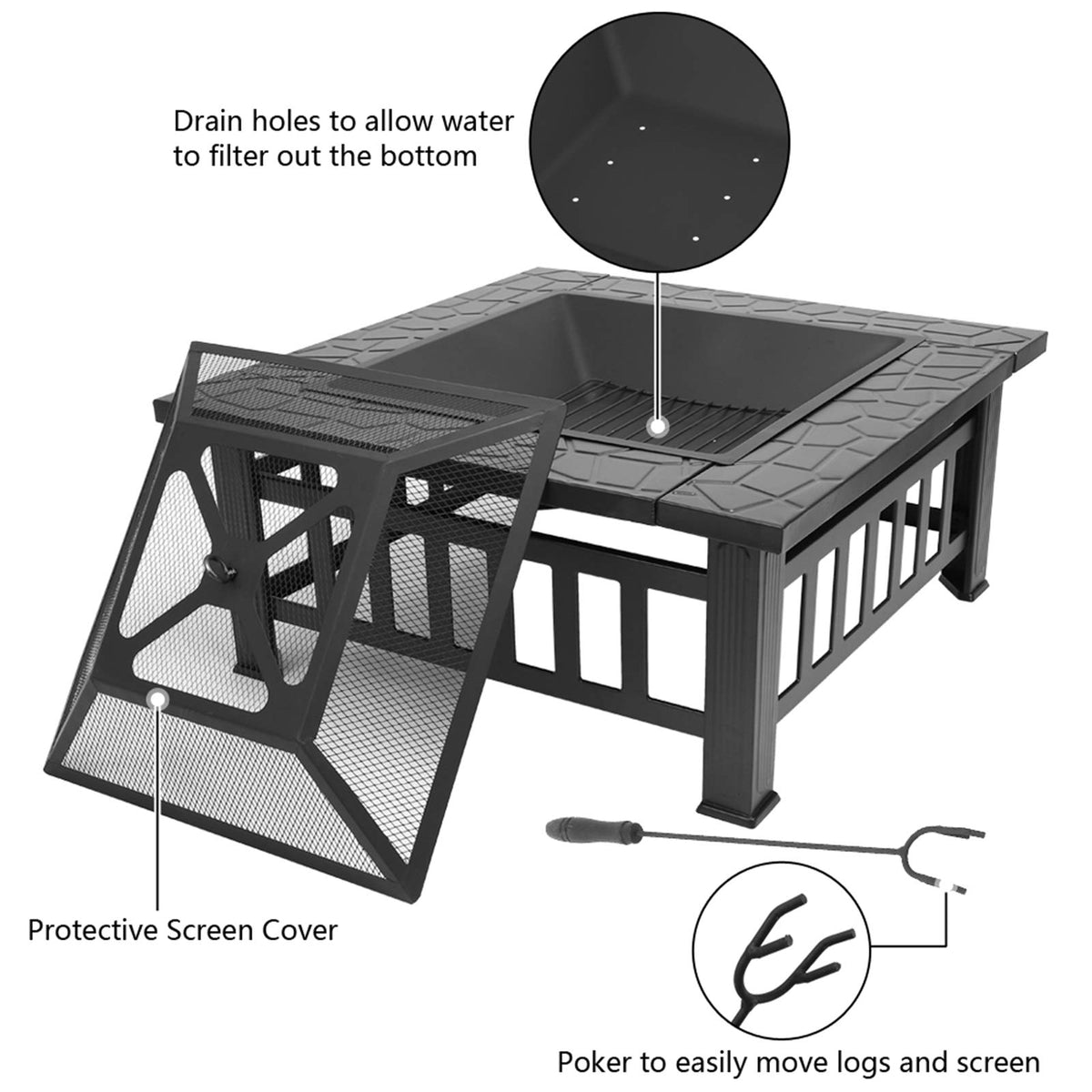 32 Inch Square Fire Pit O565