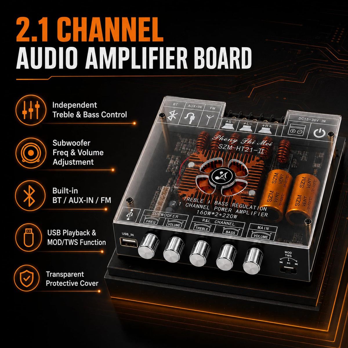 2.1 Channel Bluetooth 5.1 Amp Board 160W x 2 + 220W E964