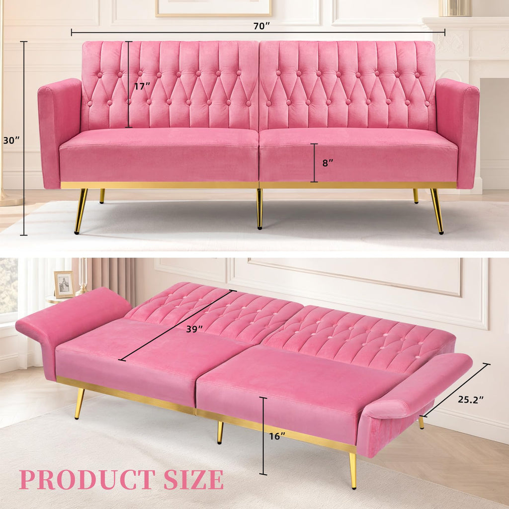Pink Velvet Futon Sofa Bed I582581