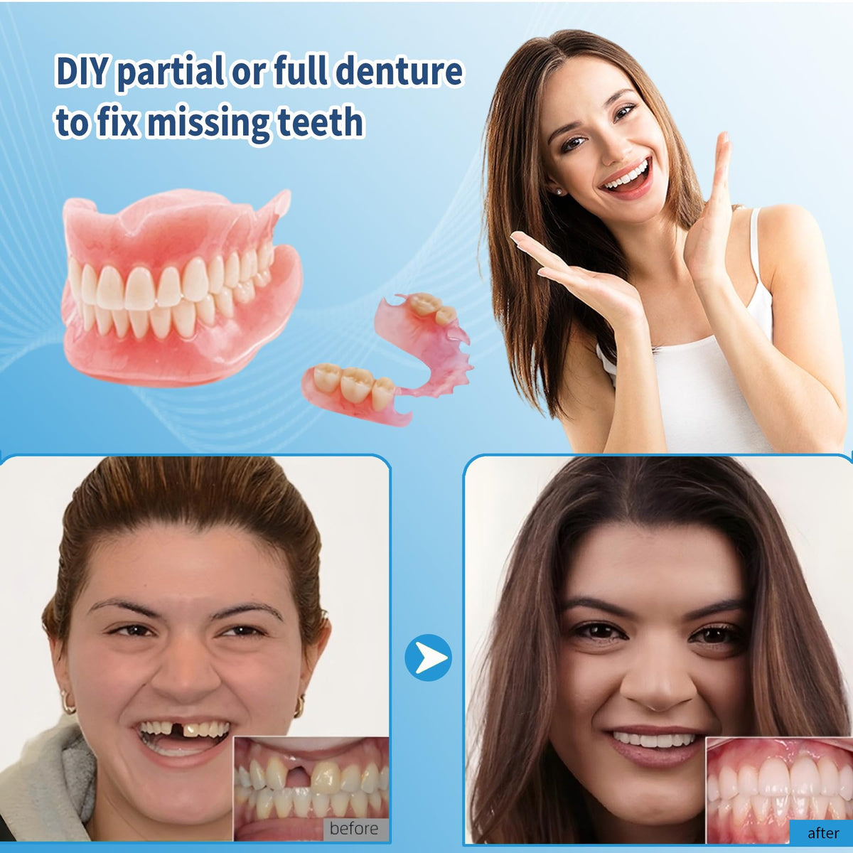 DIY Denture Full Set of Top and Bottom Fake Teeth I6473